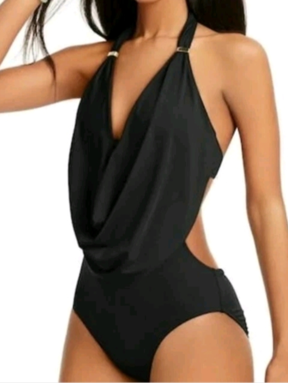 Bar III Cowelneck Halter One-Piece Bathing Suit W/Cutouts